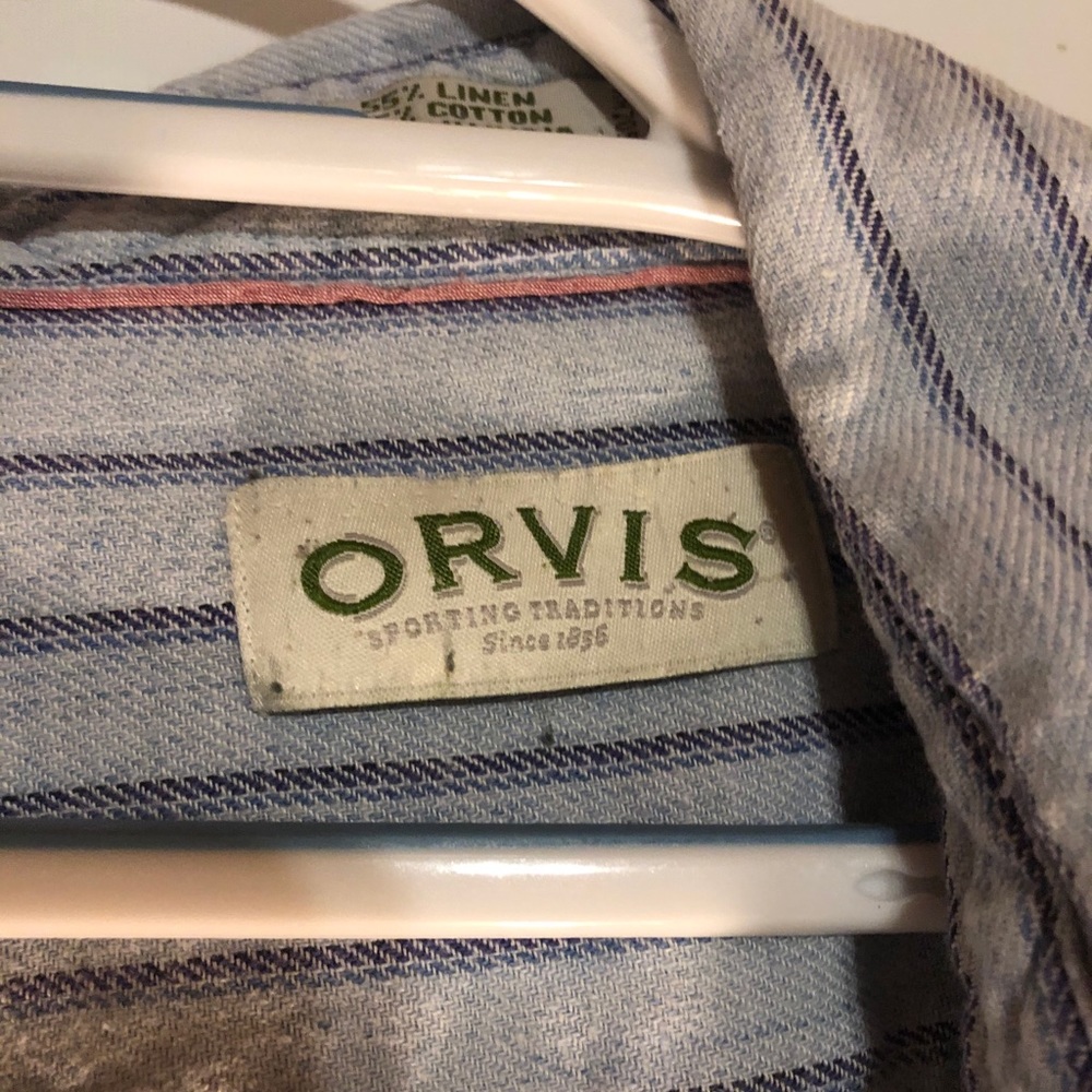 Orvis Mens Striped Button Shirt with Pockets XL